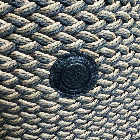 Brighton Woven Tan Straw Shoulder Bag Handbag Purse Black Croc Leather Handles - Picture 7 of 15